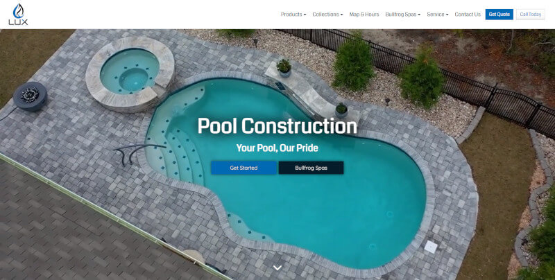 Open Lux Custom Pools and Spas' Website